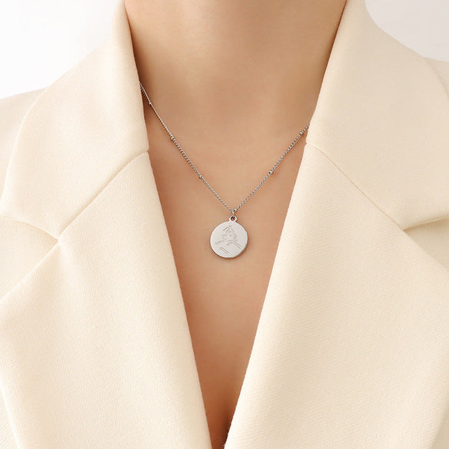 Mystery ins style autumn winter new necklace female niche design sense abstract portrait medallion pendant clavicle necklace