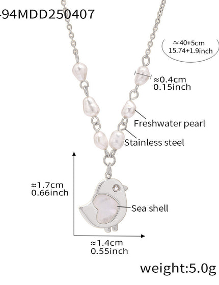 Mystery shell chick natural freshwater pearl necklace niche design sense choker women's stainless steel plated real gold jewelry