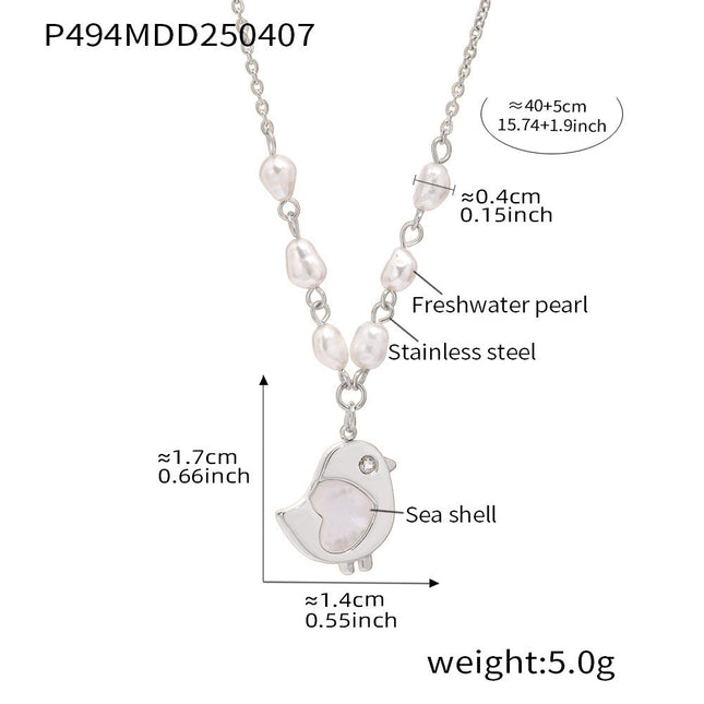 Mystery shell chick natural freshwater pearl necklace niche design sense choker women's stainless steel plated real gold jewelry