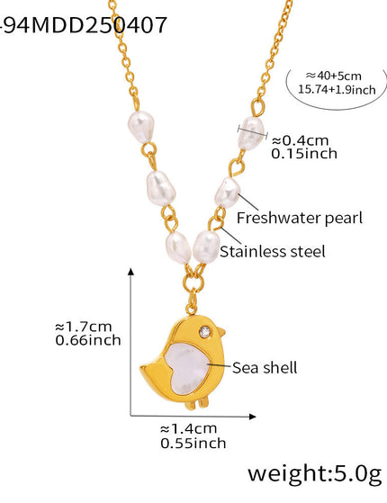 Mystery shell chick natural freshwater pearl necklace niche design sense choker women's stainless steel plated real gold jewelry