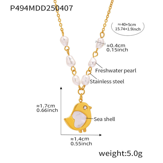 Mystery shell chick natural freshwater pearl necklace niche design sense choker women's stainless steel plated real gold jewelry