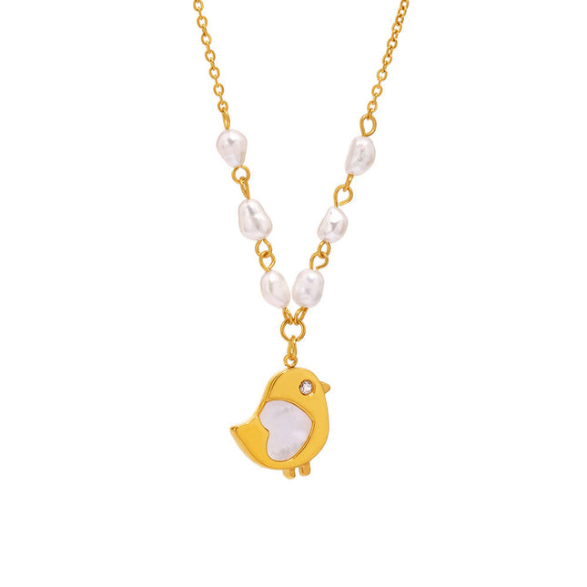 Mystery shell chick natural freshwater pearl necklace niche design sense choker women's stainless steel plated real gold jewelry