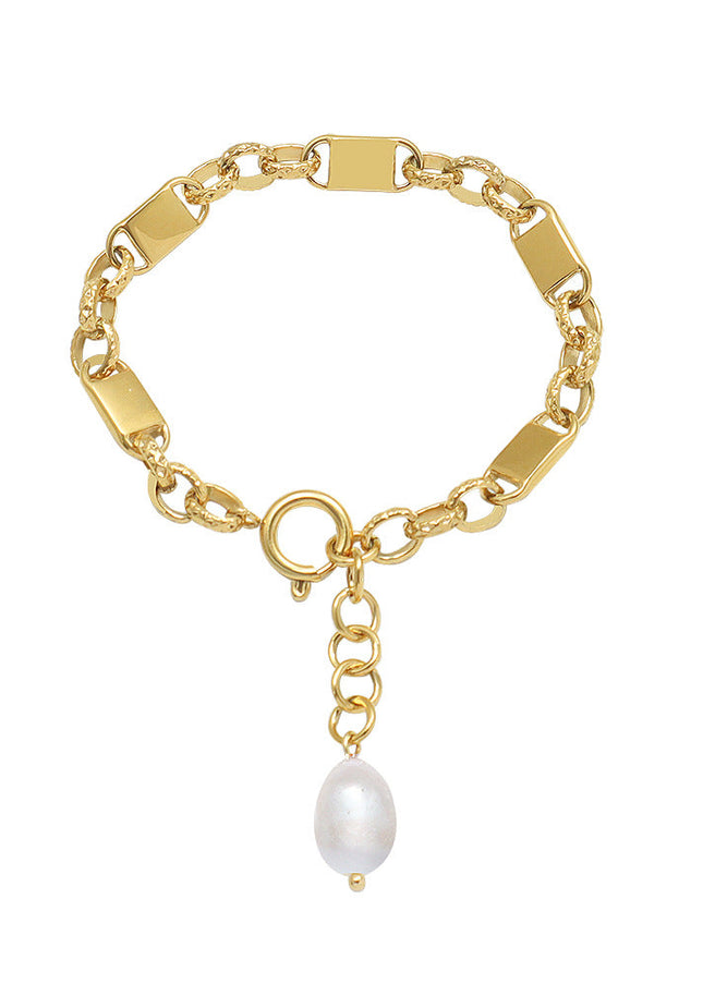 Marka French Niche Retro Design Sense Personality Versatile Hand Ornament Titanium Steel Plated 18K Gold Freshwater Pearl Bracelet Women
