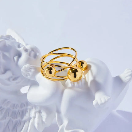 French vintage personality versatile multi-layer line stacking style ring niche gold bead titanium steel gold-plated index finger ring