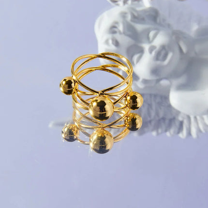 French vintage personality versatile multi-layer line stacking style ring niche gold bead titanium steel gold-plated index finger ring