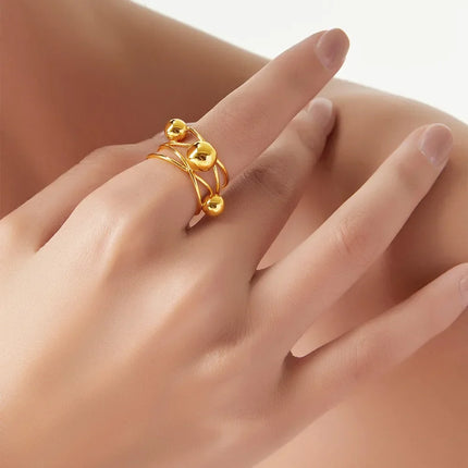 French vintage personality versatile multi-layer line stacking style ring niche gold bead titanium steel gold-plated index finger ring