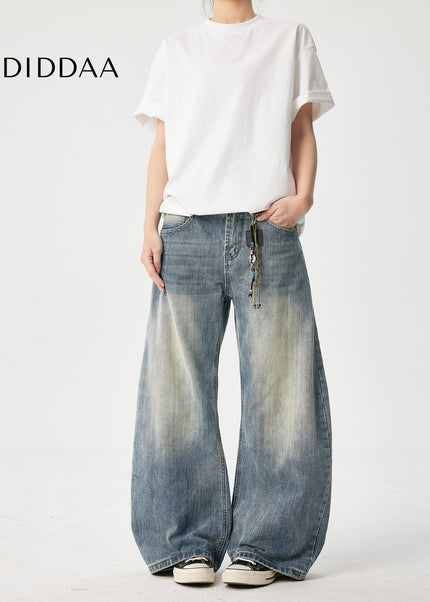Natural Bamboo Pattern Loose Fit Wide Leg Jeans - Men’s Jeans