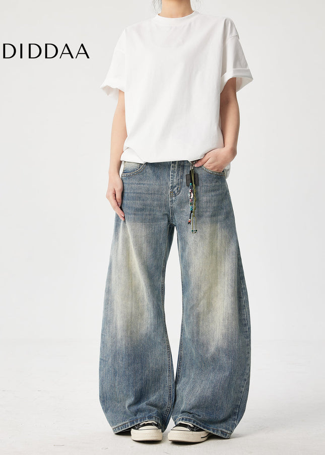 Natural Bamboo Pattern Loose Fit Wide Leg Jeans - Men’s Jeans