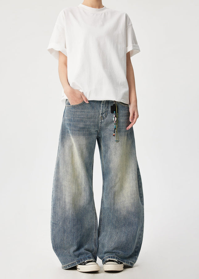 Natural Bamboo Pattern Loose Fit Wide Leg Jeans - Men’s Jeans