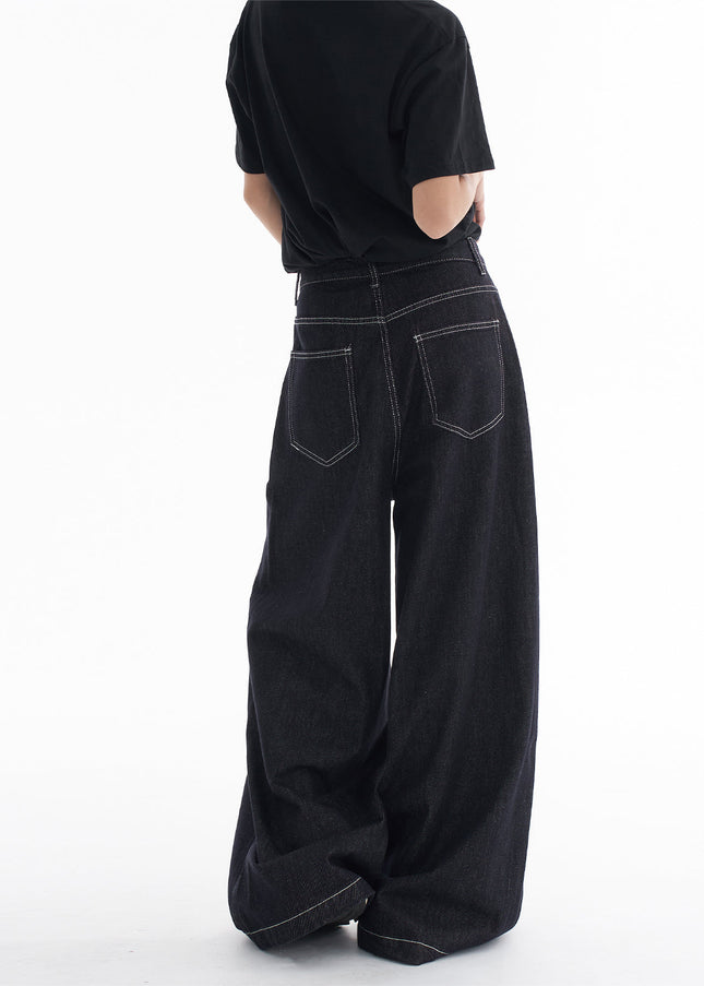 Natural Color Casual Loose Fit AGUA Wide-Leg Jeans - Women’s Jeans