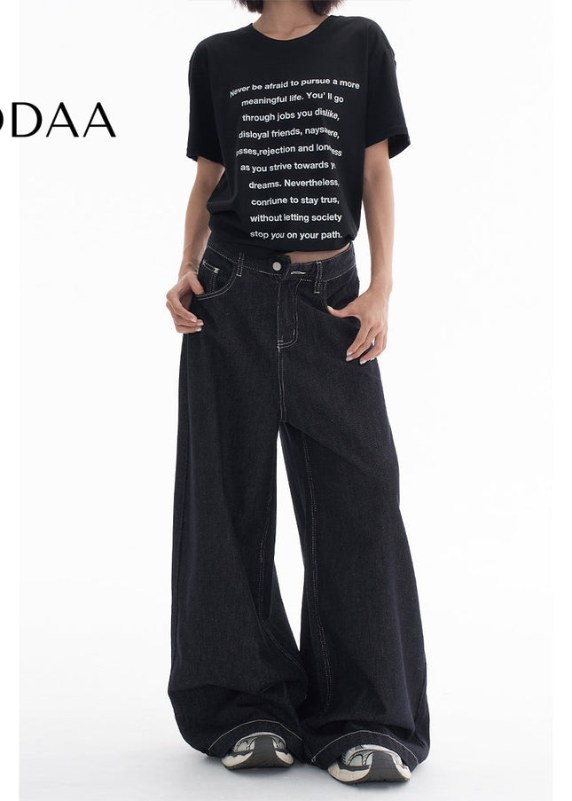 Natural Color Casual Loose Fit AGUA Wide-Leg Jeans - XS / Dark Blue - Women’s Jeans