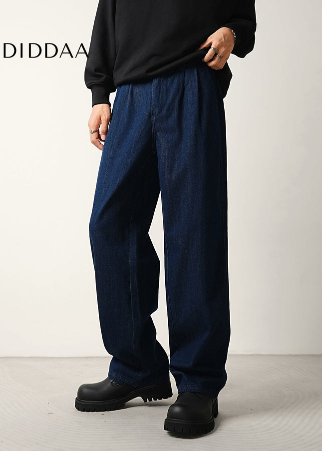 Navy Blue Loose Drape Jeans Men’s Elasticated Waist Pants - Men’s Jeans