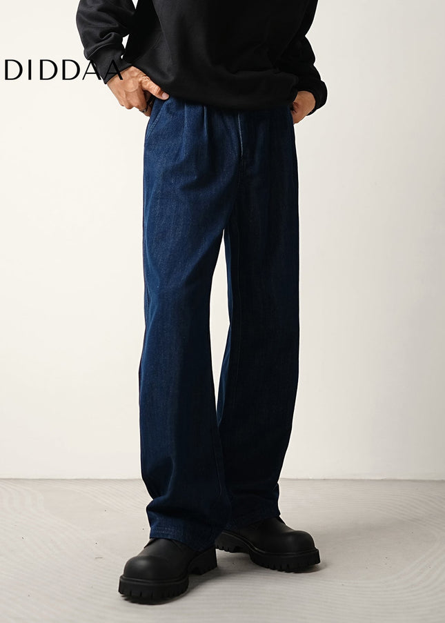 Navy Blue Loose Drape Jeans Men’s Elasticated Waist Pants - Men’s Jeans
