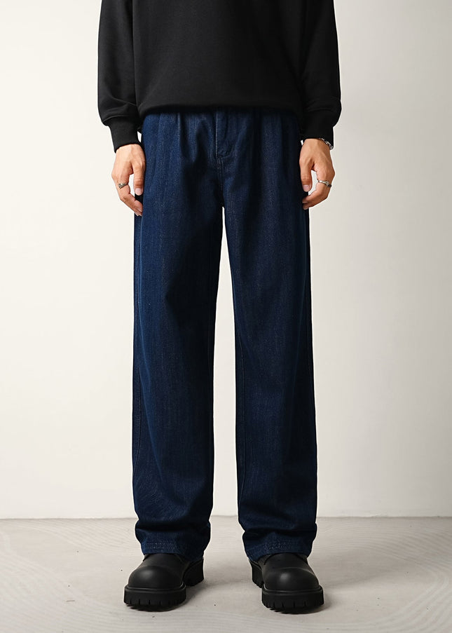 Navy Blue Loose Drape Jeans Men’s Elasticated Waist Pants - Men’s Jeans