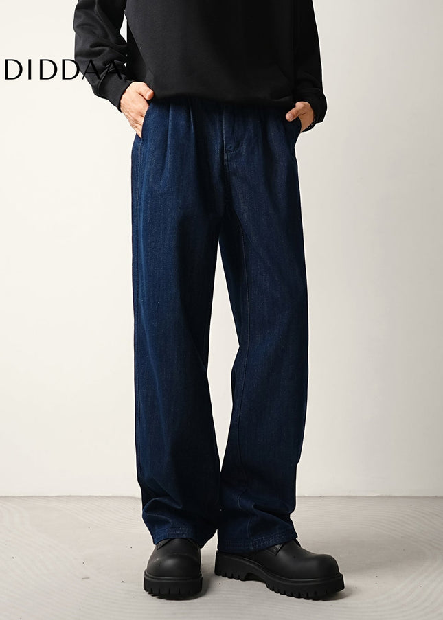 Navy Blue Loose Drape Jeans Men’s Elasticated Waist Pants - Men’s Jeans