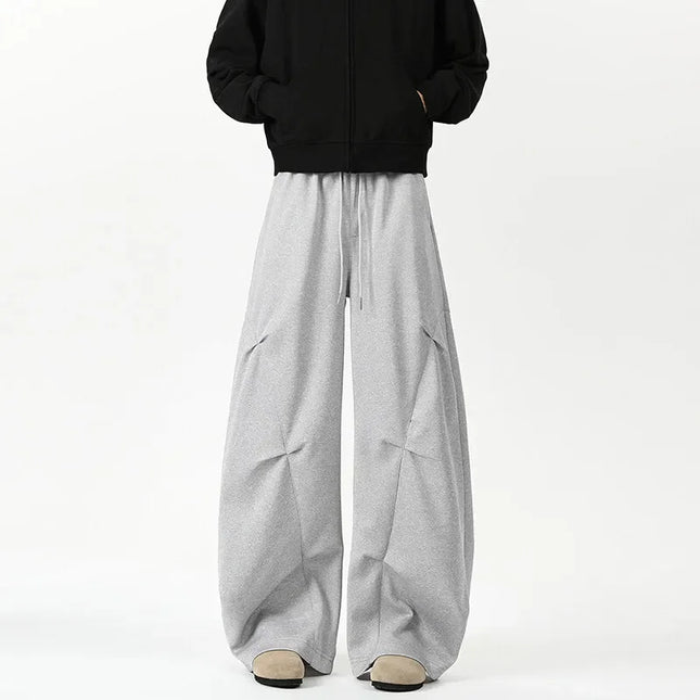 Navy Drape Elastic Waist Men’s Sweatpants Wide Leg Trousers - Grey / M - Unisex Sweatpants