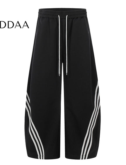 Navy Draped Scimitar Sweatpants with Retro Stripes - S / Black - Unisex Sweatpants