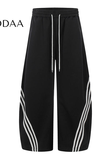 Navy Draped Scimitar Sweatpants with Retro Stripes - S / Black - Unisex Sweatpants