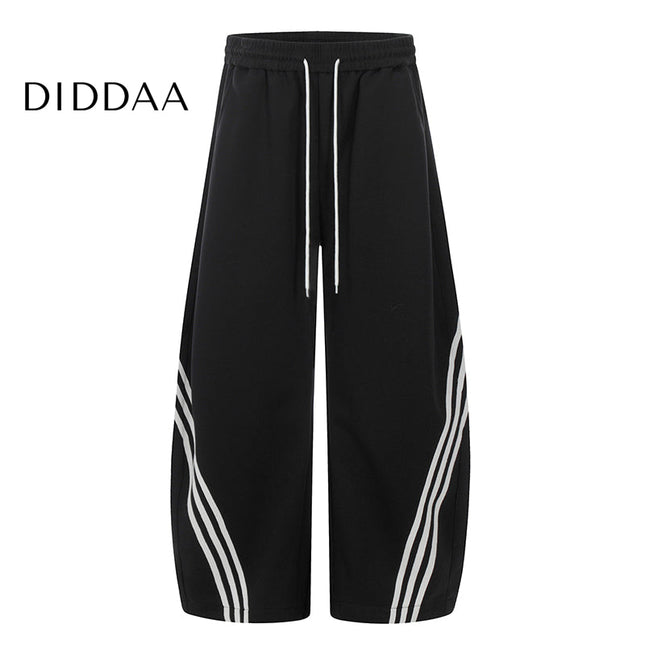 Navy Draped Scimitar Sweatpants with Retro Stripes - S / Black - Unisex Sweatpants