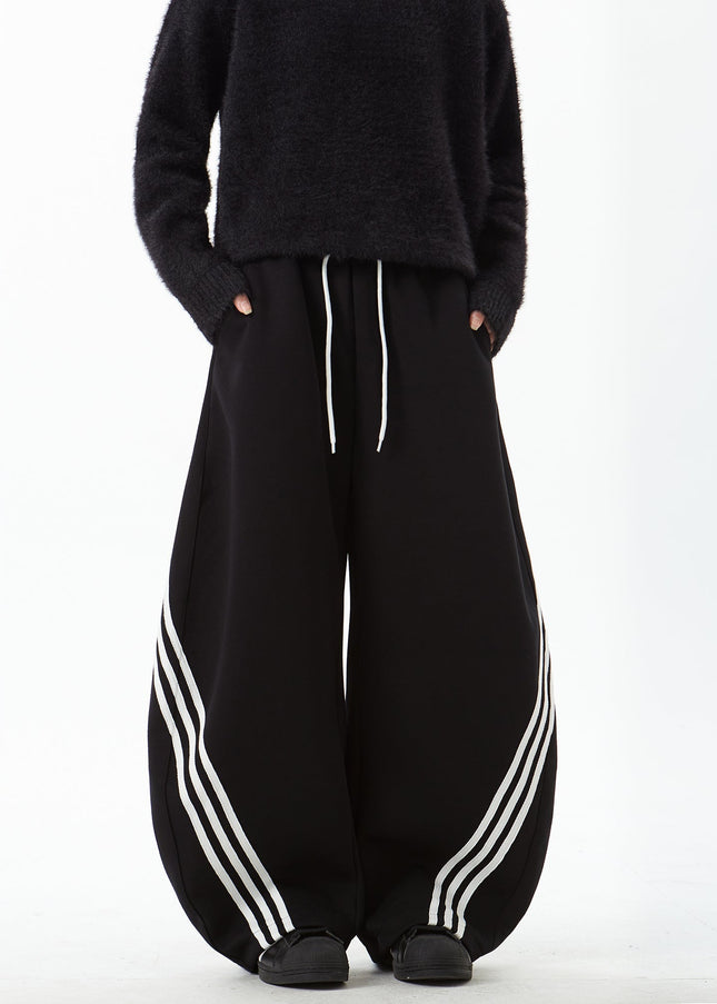 Navy Draped Scimitar Sweatpants with Retro Stripes - Unisex Sweatpants