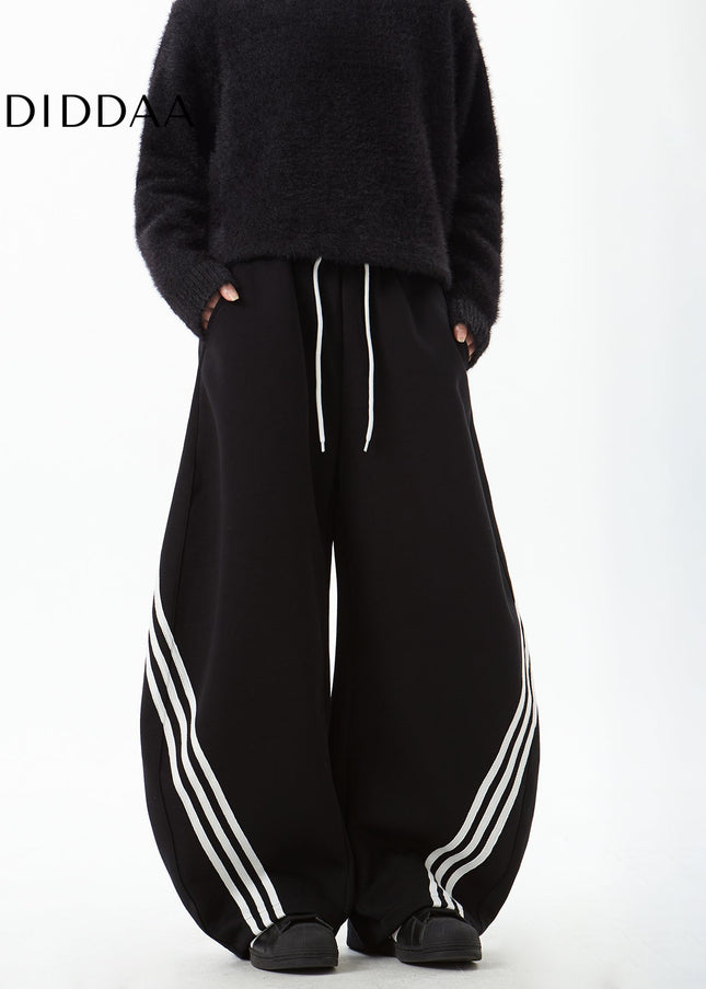 Navy Draped Scimitar Sweatpants with Retro Stripes - Unisex Sweatpants