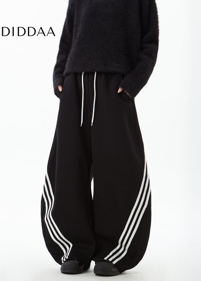 Navy Draped Scimitar Sweatpants with Retro Stripes - Unisex Sweatpants