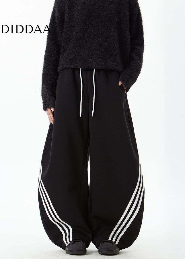 Navy Draped Scimitar Sweatpants with Retro Stripes - Unisex Sweatpants