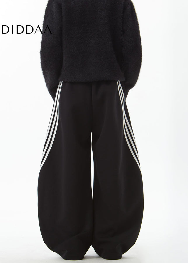 Navy Draped Scimitar Sweatpants with Retro Stripes - Unisex Sweatpants