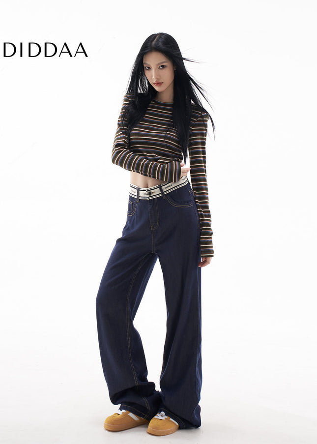 Navy High Waist Loose Drape Wide Leg Jeans Women - Women’s Jeans