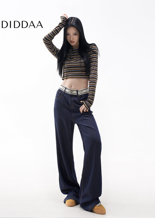 Navy High Waist Loose Drape Wide Leg Jeans Women - Women’s Jeans
