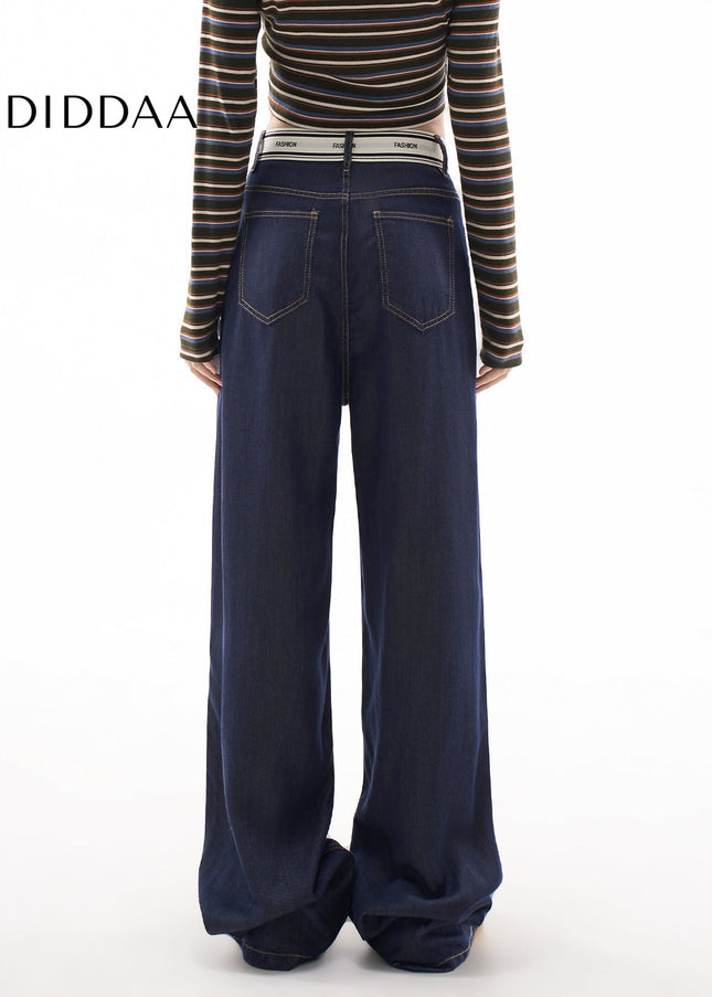 Navy High Waist Loose Drape Wide Leg Jeans Women - Women’s Jeans