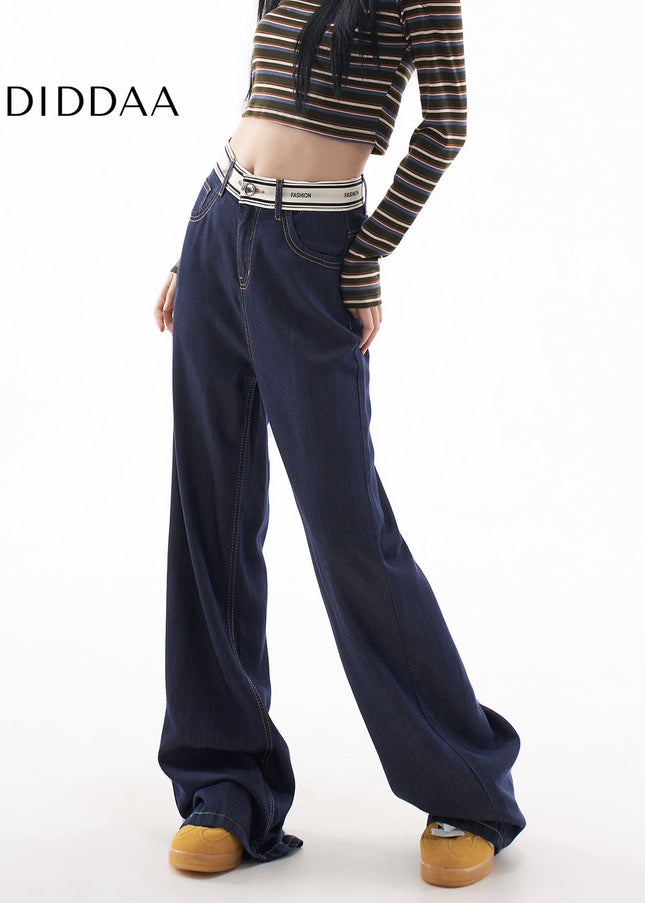Navy High Waist Loose Drape Wide Leg Jeans Women - Women’s Jeans