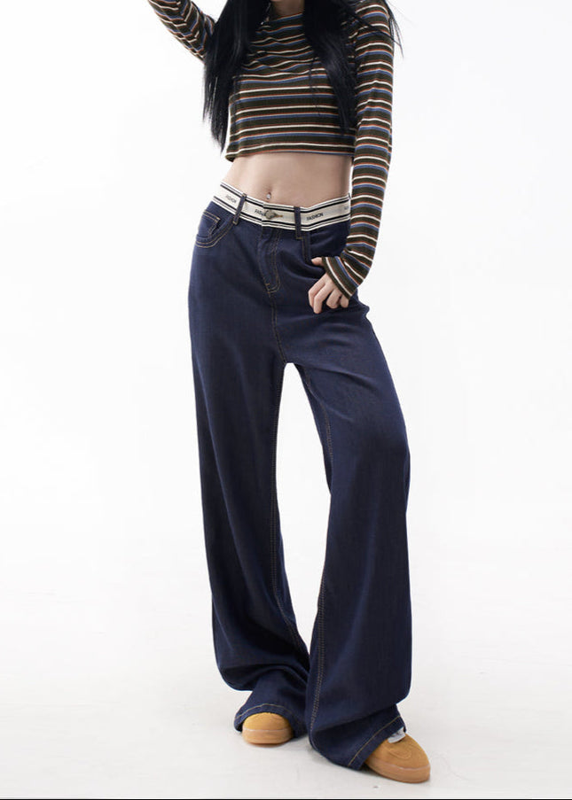 Navy High Waist Loose Drape Wide Leg Jeans Women - Women’s Jeans