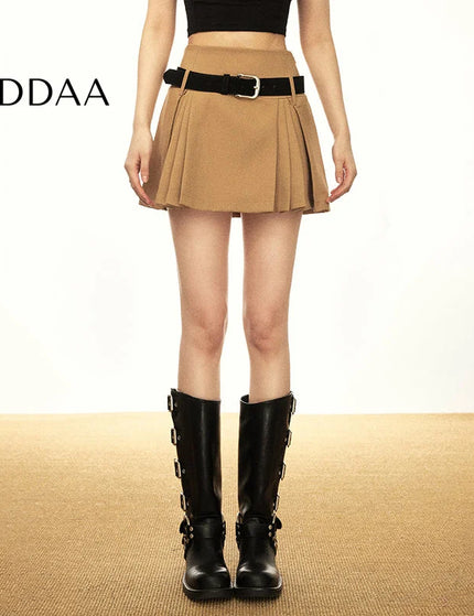 Navy High Waist Pleated A-Line Summer Skirt for Women - S / Khaki - Skirts