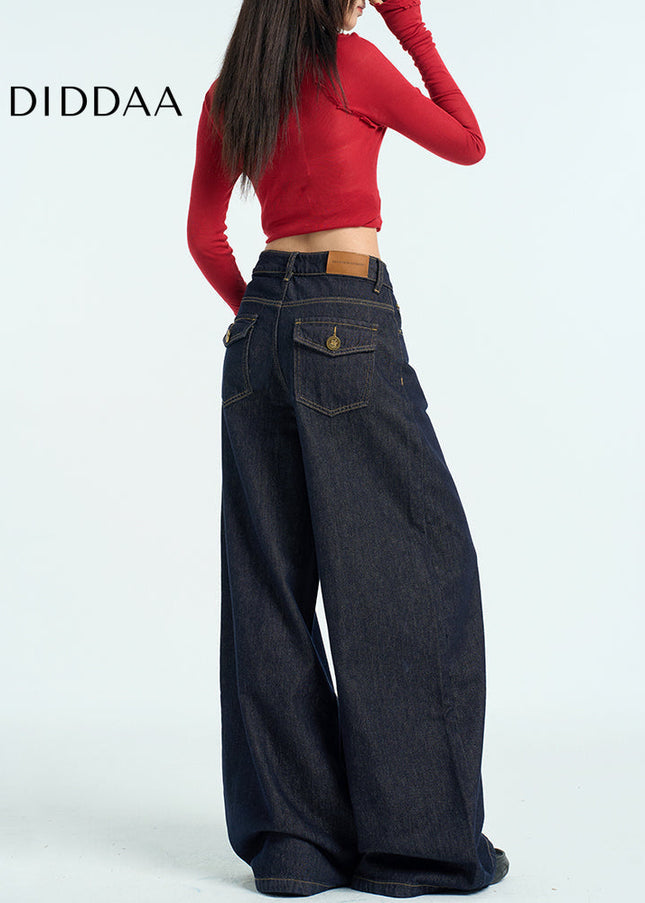 Navy Loose Fit Wide Leg Pants for Small Women - Women’s Jeans