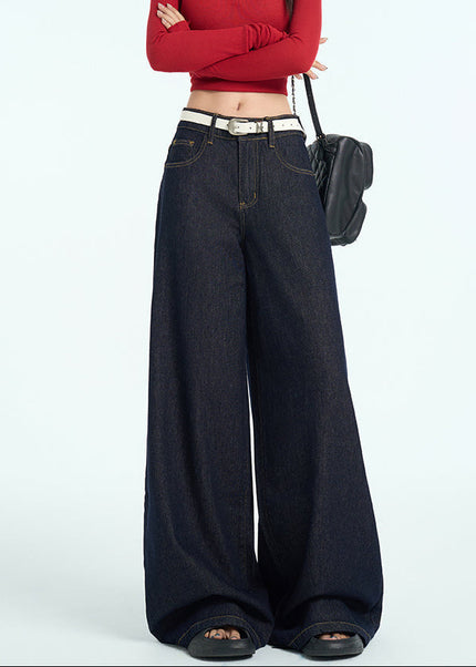 Navy Loose Fit Wide Leg Pants for Small Women - Women’s Jeans