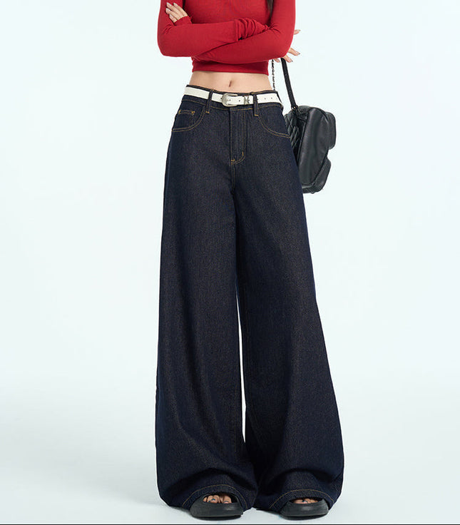 Navy Loose Fit Wide Leg Pants for Small Women - Women’s Jeans