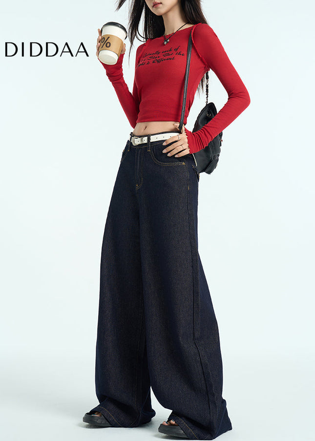 Navy Loose Fit Wide Leg Pants for Small Women - Women’s Jeans