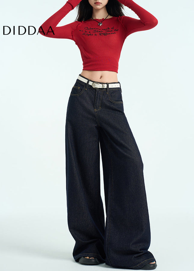 Navy Loose Fit Wide Leg Pants for Small Women - Women’s Jeans