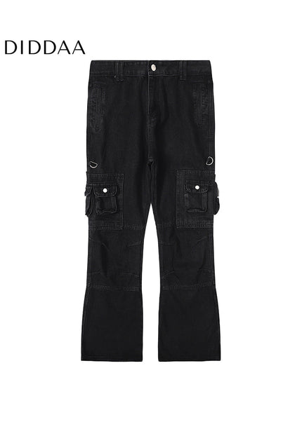 Navy Multi-Pocket Cargo Pants with Thin Straight Fit - Men’s Jeans