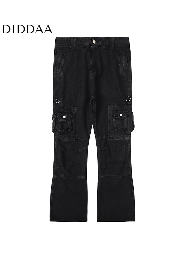 Navy Multi-Pocket Cargo Pants with Thin Straight Fit - Men’s Jeans