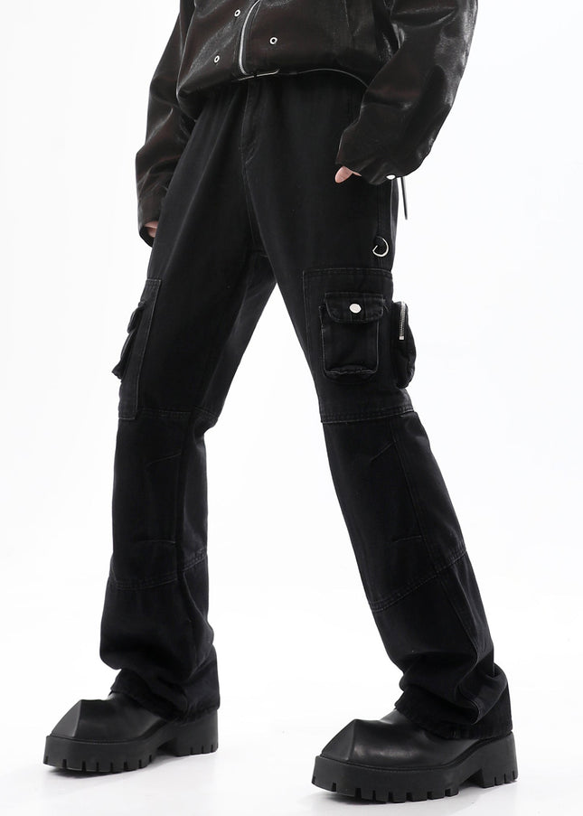 Navy Multi-Pocket Cargo Pants with Thin Straight Fit - Men’s Jeans