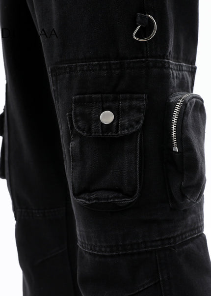 Navy Multi-Pocket Cargo Pants with Thin Straight Fit - Men’s Jeans