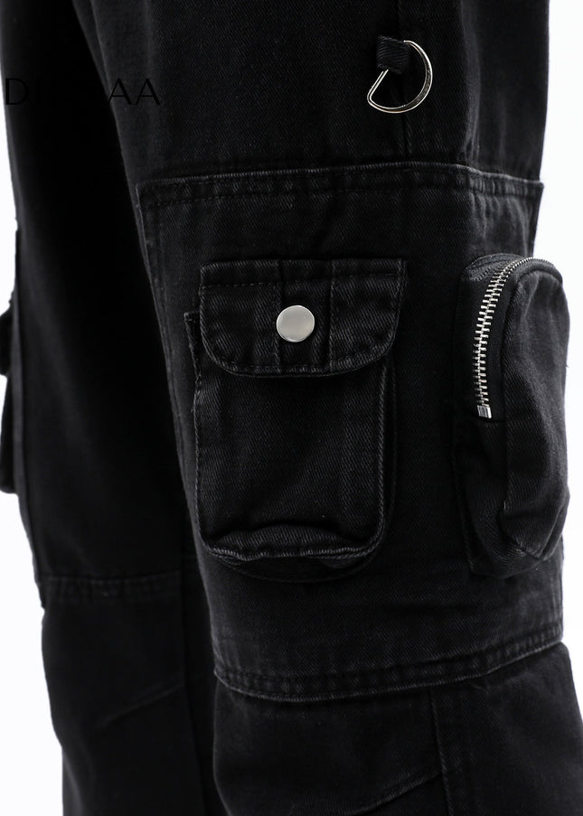 Navy Multi-Pocket Cargo Pants with Thin Straight Fit - Men’s Jeans