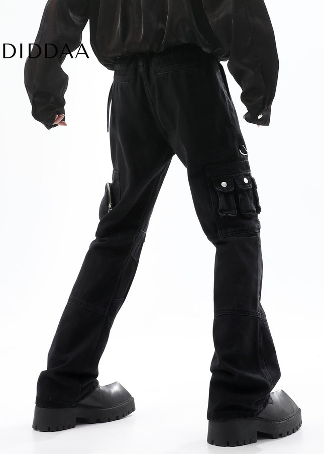 Navy Multi-Pocket Cargo Pants with Thin Straight Fit - Men’s Jeans
