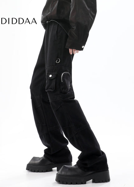 Navy Multi-Pocket Cargo Pants with Thin Straight Fit - Men’s Jeans