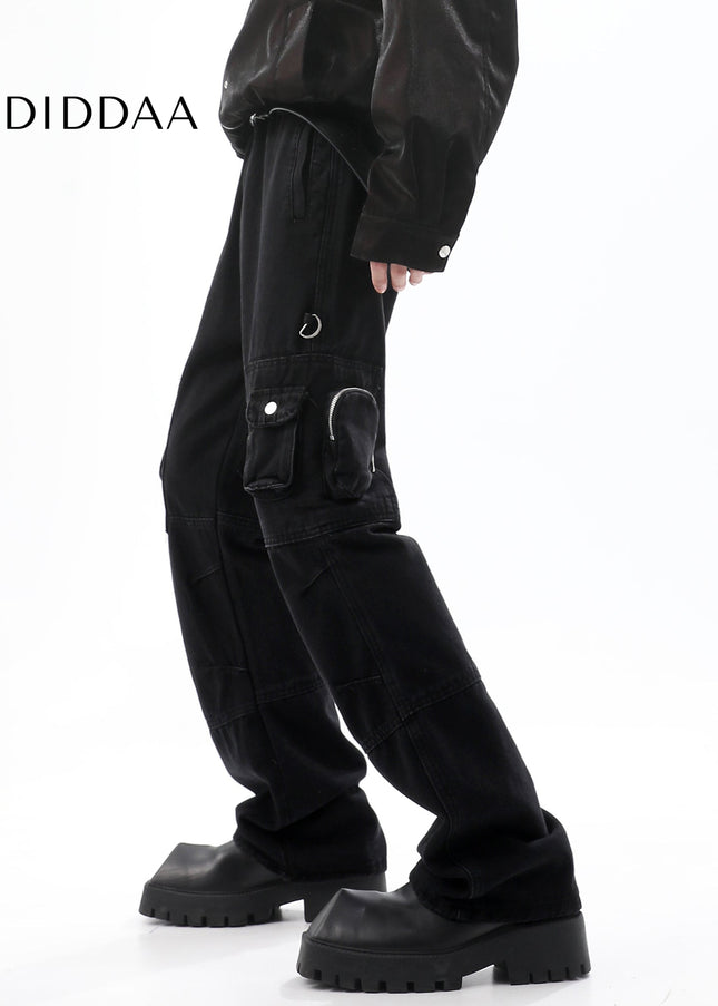 Navy Multi-Pocket Cargo Pants with Thin Straight Fit - Men’s Jeans