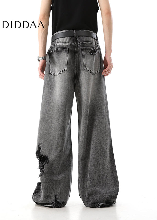 Navy Ripped Wide Leg Mop Jeans for Men - Men’s Jeans