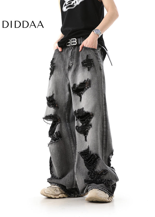 Navy Ripped Wide Leg Mop Jeans for Men - Men’s Jeans