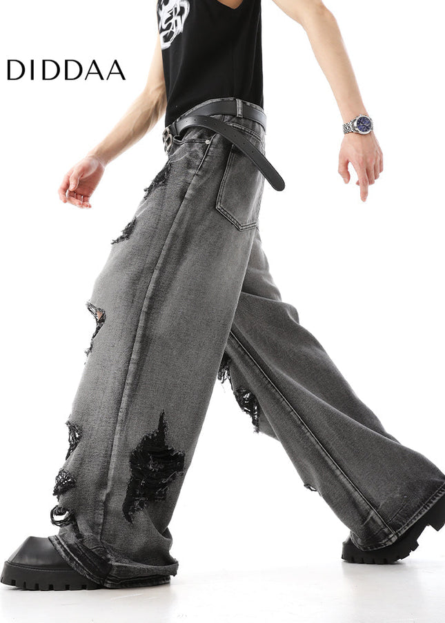 Navy Ripped Wide Leg Mop Jeans for Men - Men’s Jeans
